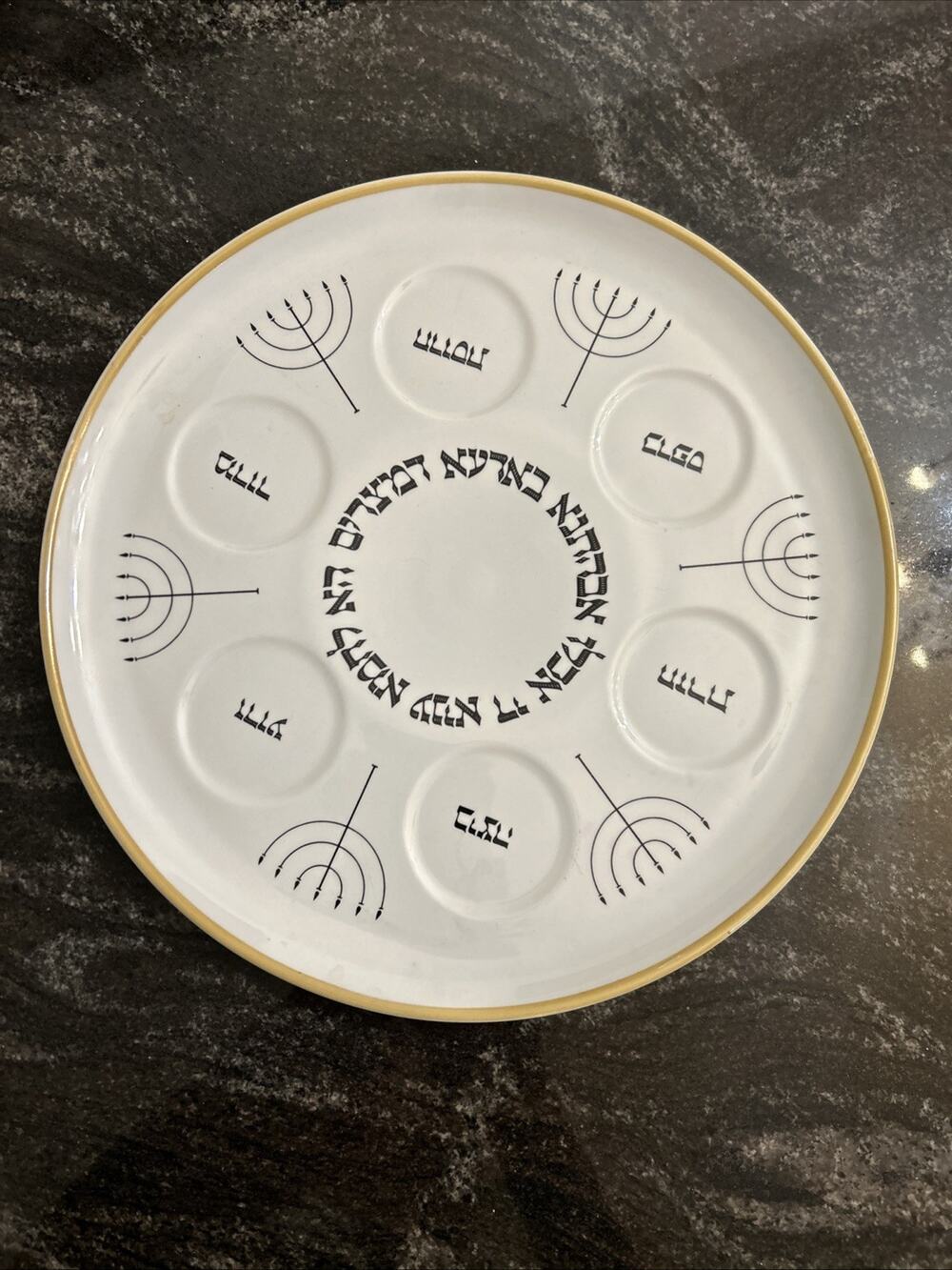 Vintage Israel Naaman Porcelain Jewish Seder Passover Plate Judaica 12" Menorah